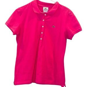 Lacoste Half Button Short Sleeve Logo Golf Polo Shirt Fuchsia Size 44